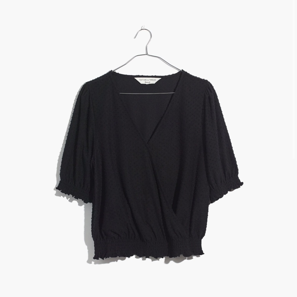 Texture & Thread by Madewell Size S | Black Clipdot Smocked Crossover Top